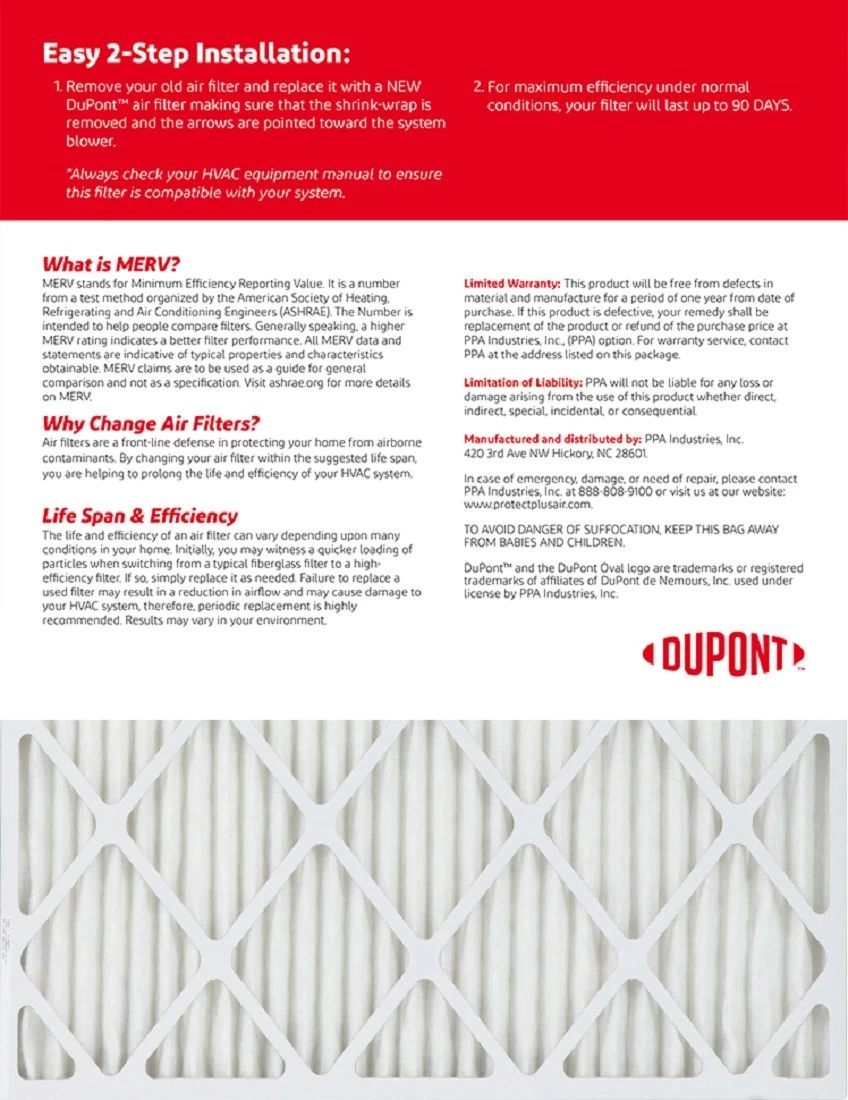 22x24x1 (Actual Size) DuPontâ„¢ Allergen Air Filter (MERV 11) - Image 2