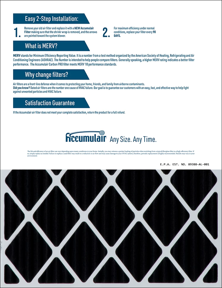 20x24x6 (19.5x23.5x5.88) Accumulair Carbon Odor Eliminating Filter - Image 2