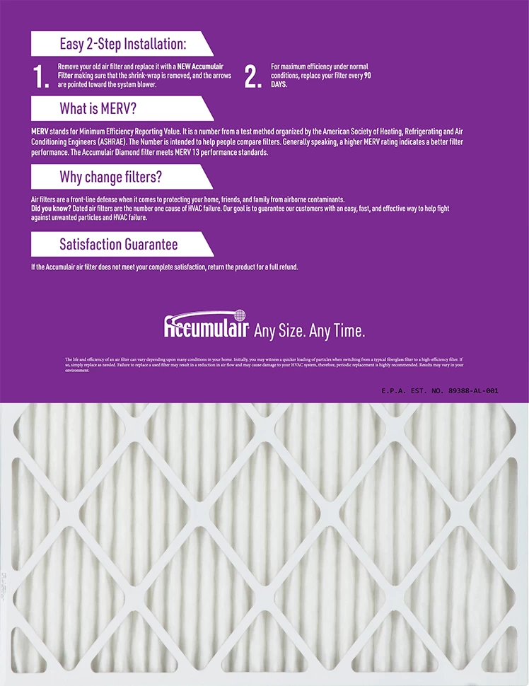 18x18x0.5 (Actual Size) Accumulair Diamond Filter MERV 13 - Image 2