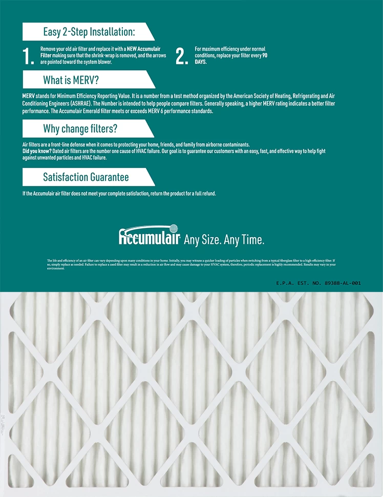 22x22x0.5 (21.5x21.5x0.5) Accumulair Emerald Filter MERV 6 - Image 2
