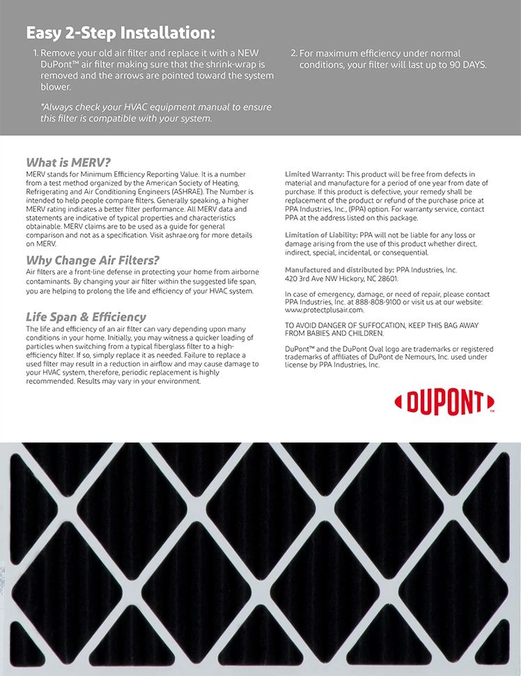 11.75x13.5x1 (Actual Size) DuPontâ„¢ Odor Air Filter (MERV 10) - Image 2