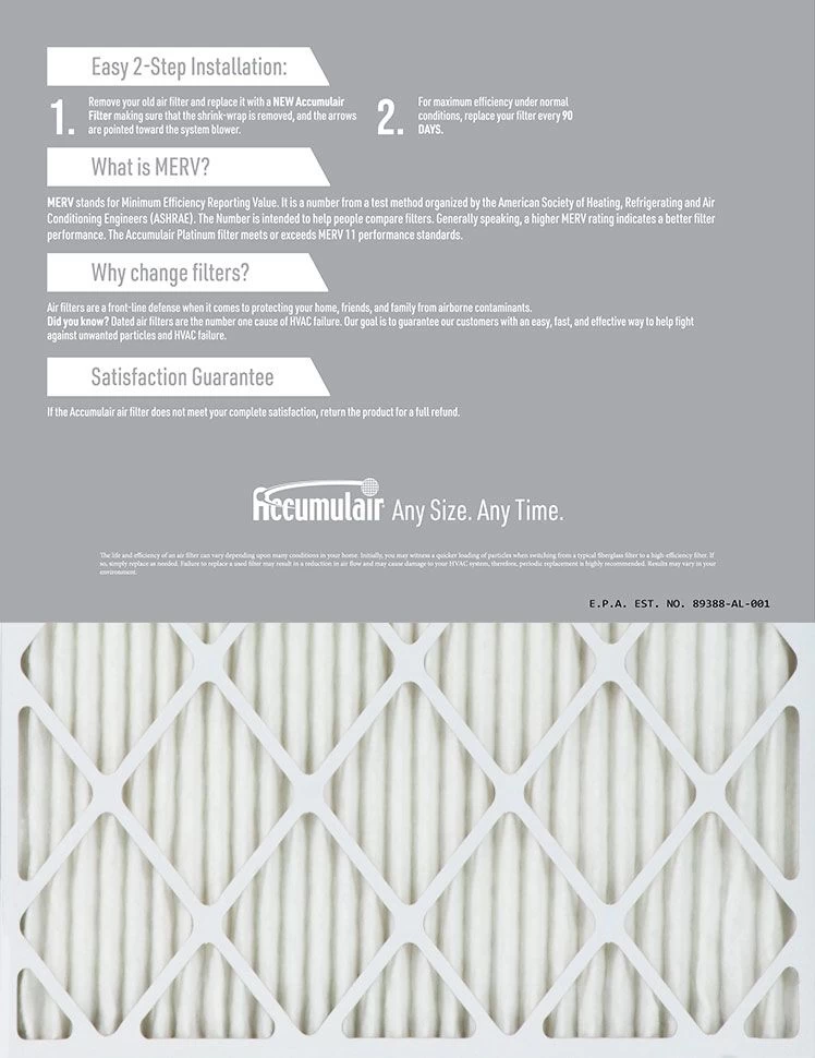 20x25x4 Accumulair® Platinum 4-Inch Filter (MERV 11) - Image 2