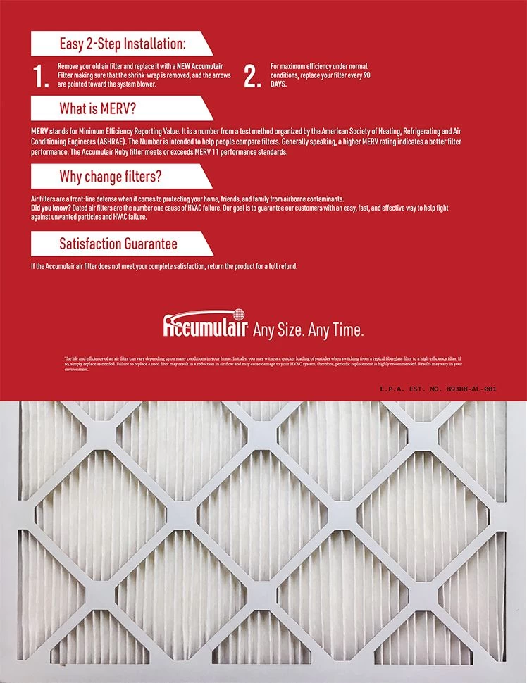 12x27x1 (11.5 X 26.5) Accumulair® Ruby 1-Inch Filter (MERV 11) - Image 2