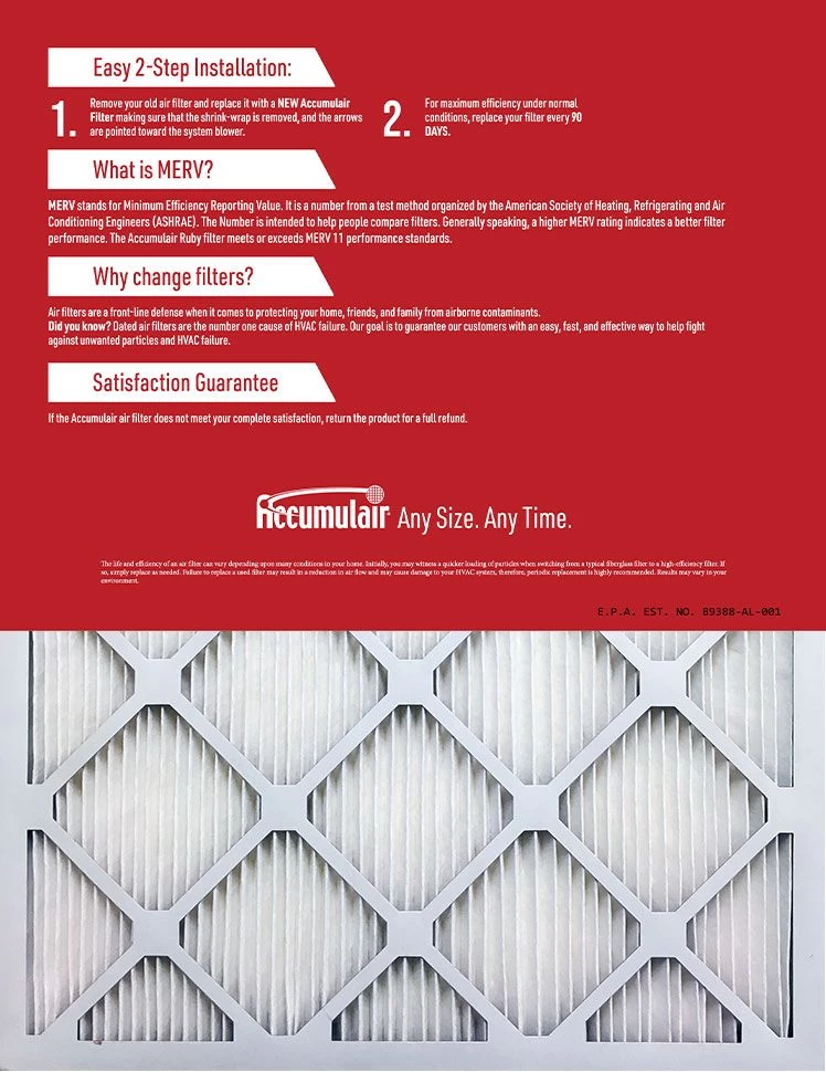 24x28x1 (Actual Size) Accumulair® Ruby 1-Inch Filter (MERV 11) - Image 2