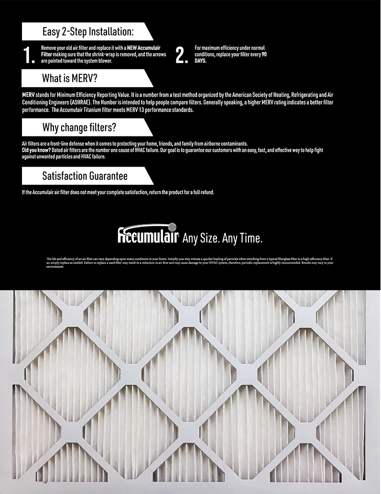 12x12x1 (11.5x11.5) Accumulair Titanium High Efficiency Allergen Reduction Filter - Image 2